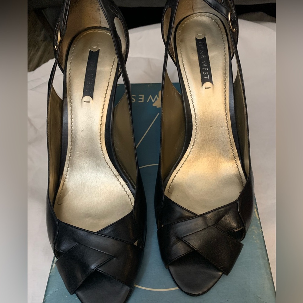 Black leather open toe shoes